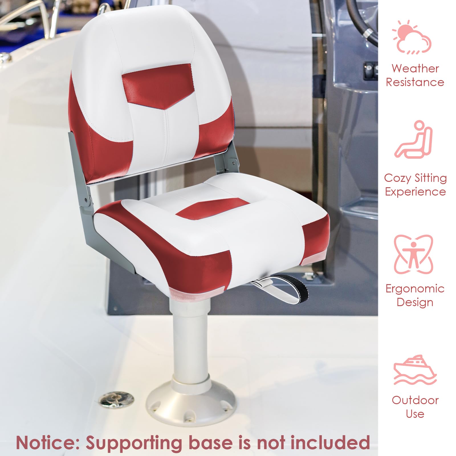 HOMASIS Juego de 2 Asientos de Barco Plegables Ergonómicos con Cuero de PVC Impermeable y Acolchado de Esponja, para Velero Barco de Pesca Yate, Carga de 100 kg, 50 x 52 x 42 cm Rojo