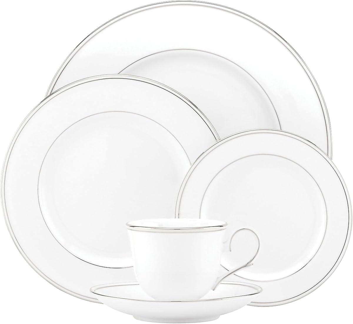 Federal Platinum Bone China 5-Piece Dinnerware Set for 1 | dishwasher safe | chip resistant, plates and bowls sets for kitchen and dining, dish set, dishes | 6oz