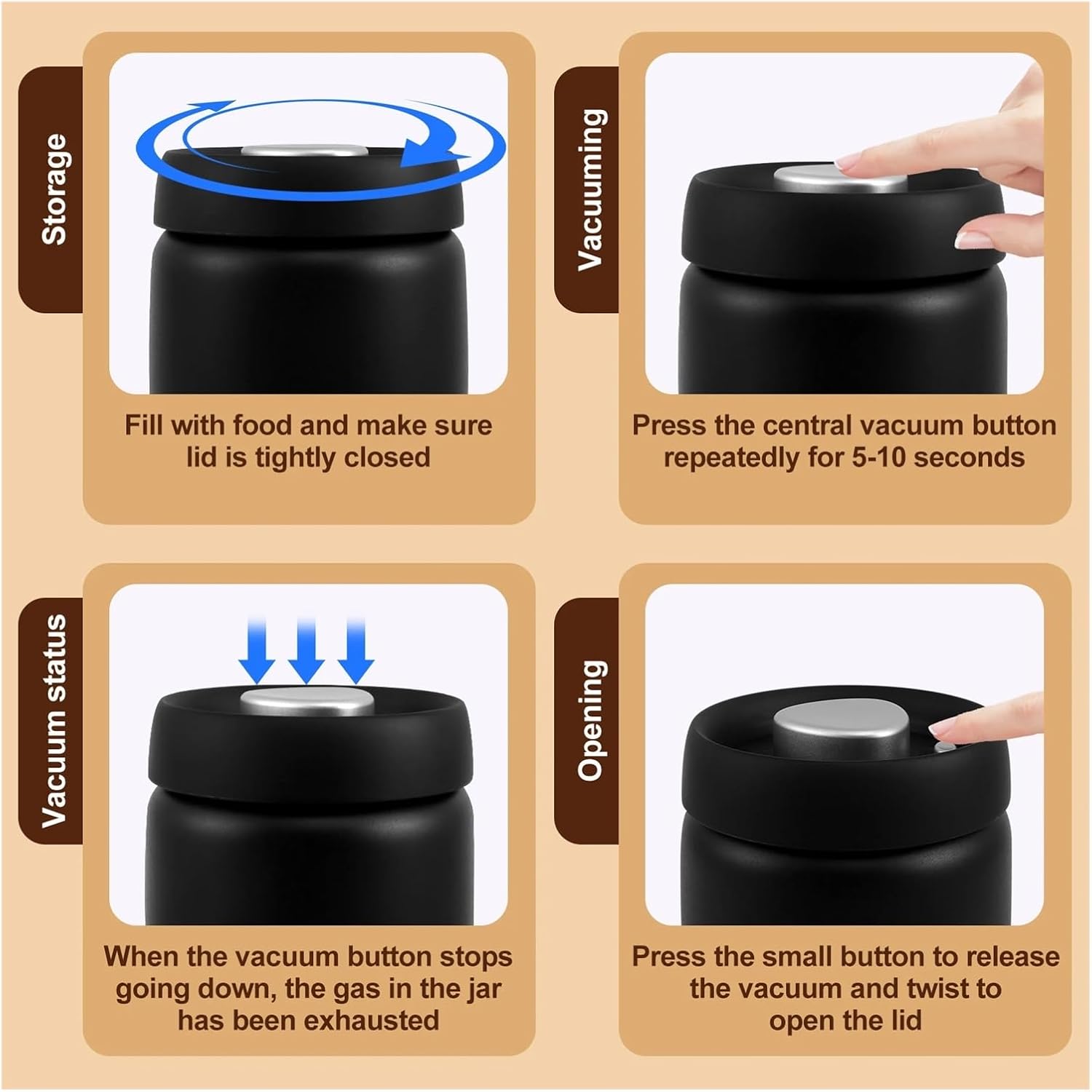 1200ml Vacuum Sealed Jug Coffee Beans Stainless Steel Canister Grains Candy Storage(3PCS Stainless Steel)