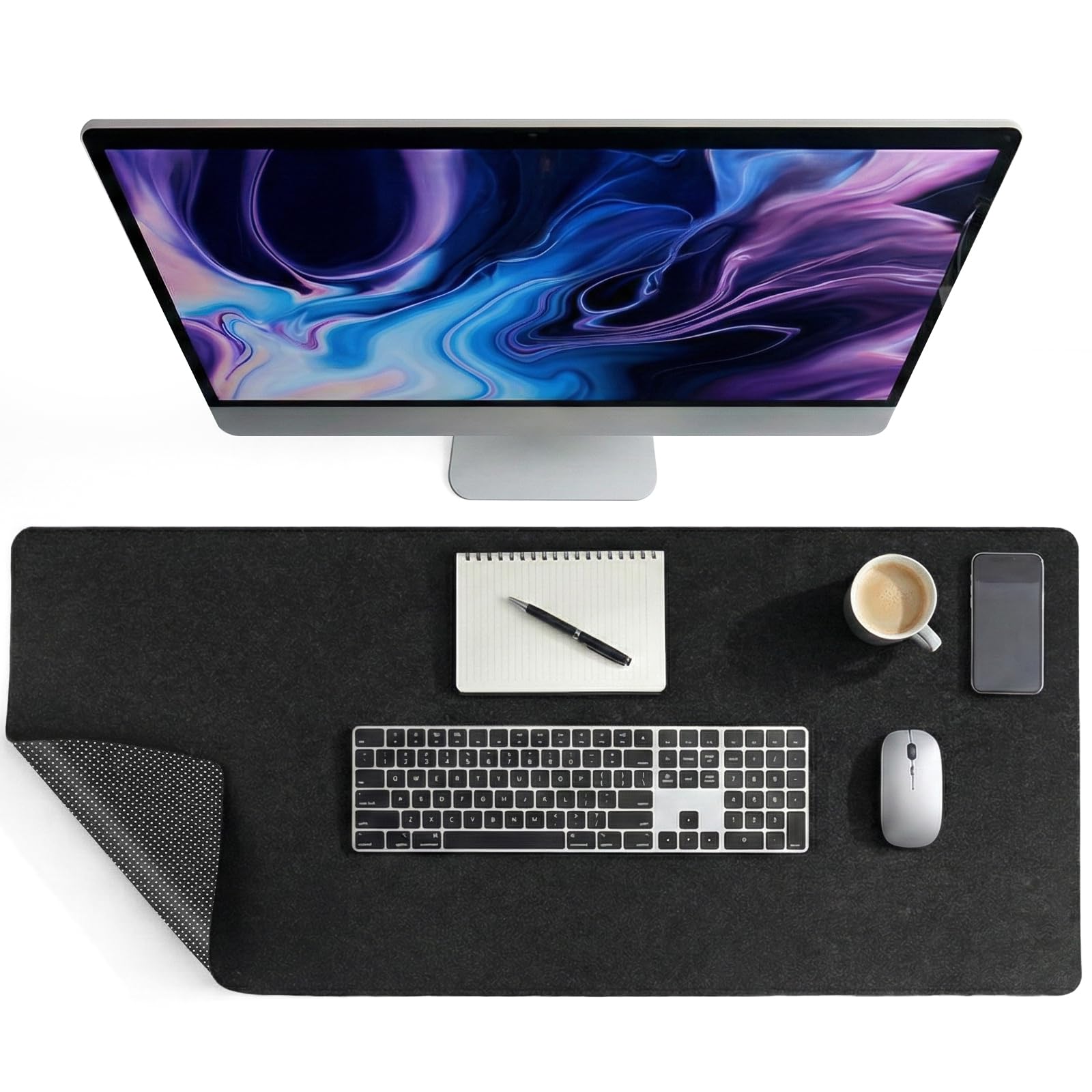 AUYAO Felt Desk Mat Black Gray Desk Pad Protector Office Deskmat Blotter Large Keyboard Pad Mouse Pad Non Slip Desk Pad Protective Computer Pad Table Protector & Laptop Cushion(39.4 * 15.7inch)