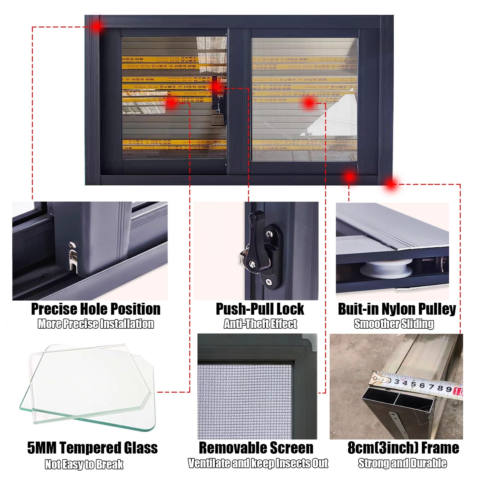 23X23 Black Basement Replacement Windows, Aluminum Sliding Window