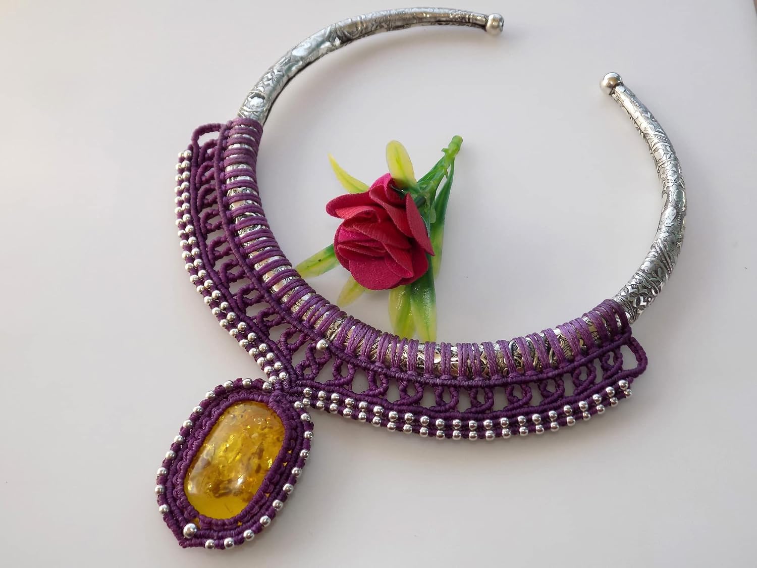 Synthetic Amber Necklace, Women Hasli Necklace, Torque Necklace, Collar Necklace, Gift For Her SN-2434