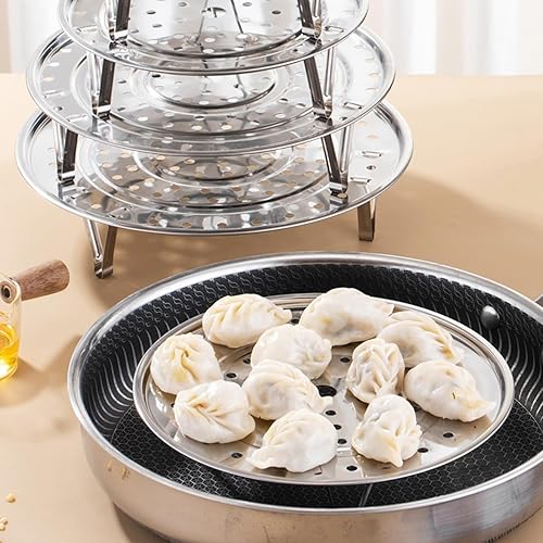 Miniatura 5 de Estante de vapor de cocina, estante de vapor de acero inoxidable con soporte extraíble, apilable, multifunción, bandeja de vapor para cocina, cesta