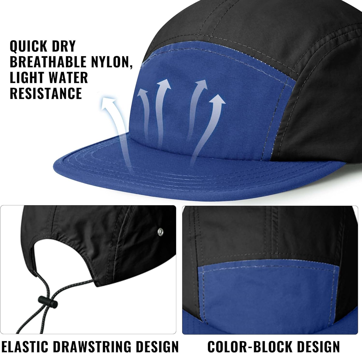 Clakllie Quick Dry 5 Panel Running Hat for Men Flat Brim Baseball Cap Adjustable Trucker Hats Lightweight Outdoor Camping Hat - Image 5