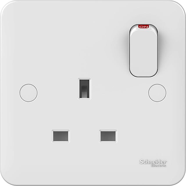 Schneider Electric Lisse White Moulded - Switched Single Power Socket, 13A, Double Pole, GGBL3010D, White, Pack of 10