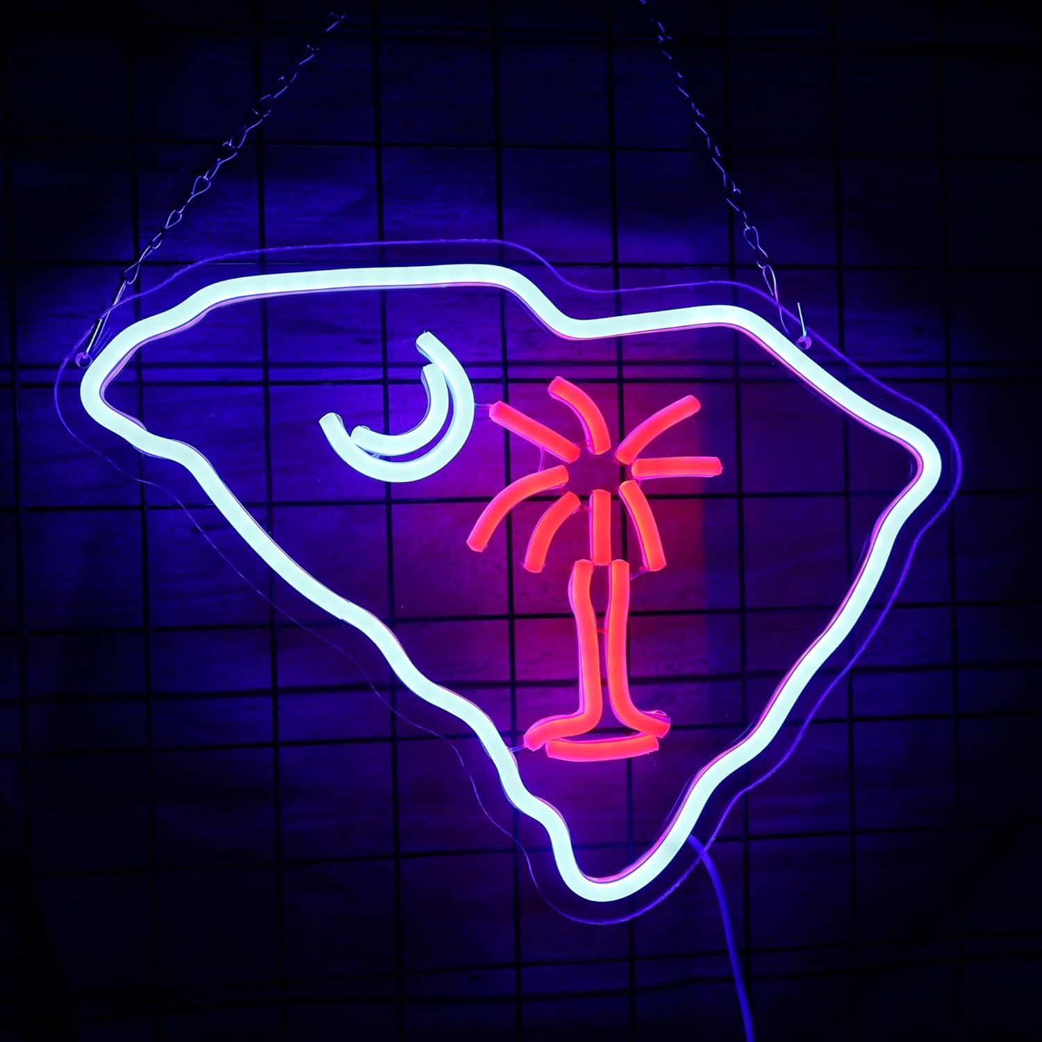 South Carolina Flag Neon Light Sign Palmetto Tree Moon Neon Sign USB Powered for Room Decor S.C. Flag LED wall sign Tree moon Neon Signs Led Neon Light sign for Wall Decor Game Room Man Cave Pub Party Birthday Gifts 15.32*11.6 Inch