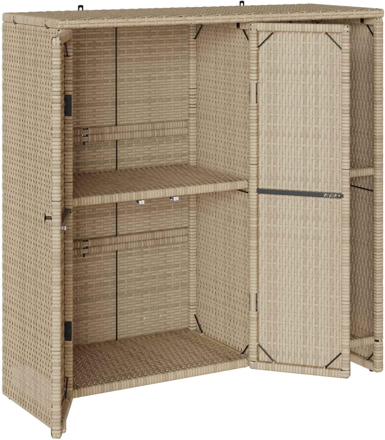 Modern Rattan Storage Cabinet with Door, Beige, 39.37 x 14.17 x 40.16 Inches, Rectangular Design for Living Room, Durable Furniture with Flexible Board Shelves and Functional