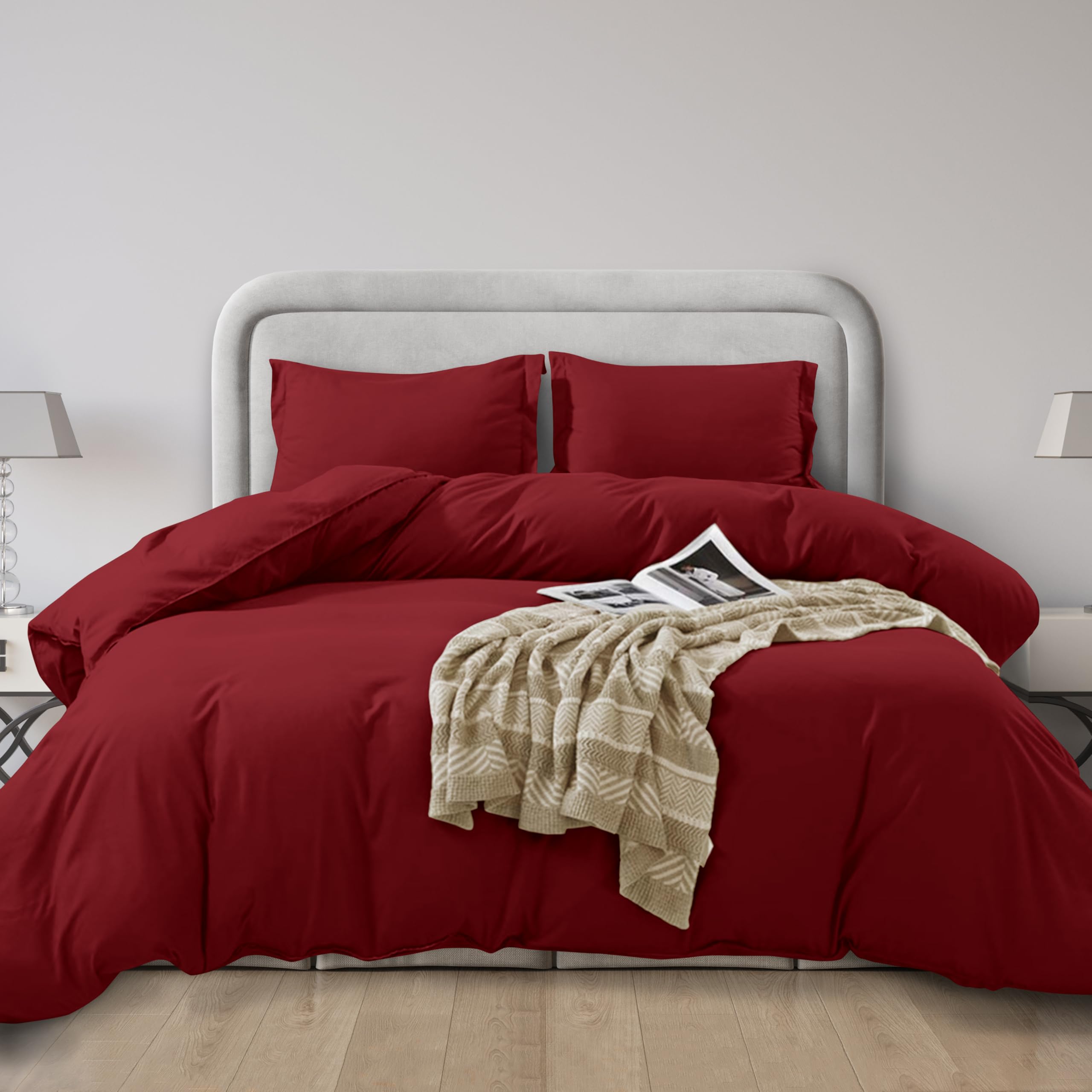 Elegant Comfort Luksusowy 3-częściowy zestaw poszewek na kołdrę – ultramiękki gęstość splotu 1500, kolekcja hotelowa, egipska jakość, poszewka na kołdrę z zapięciem na guziki i 2 poszewkami na poduszkę, pełny/królowy, bordowy