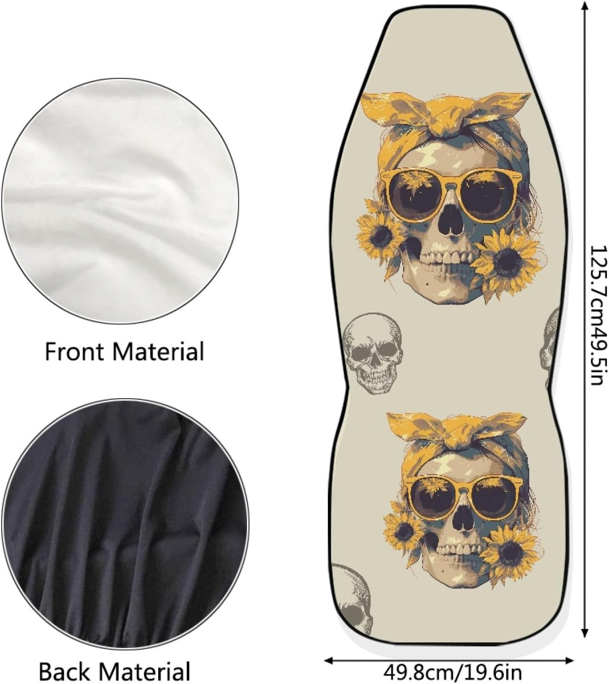Mumeson Skull Sunflower Print Car Front Seat Protector Covers Case Elastic Car Seat Covers 2 Piece Universal Cars Accessories Cool Decoration for Vehicle