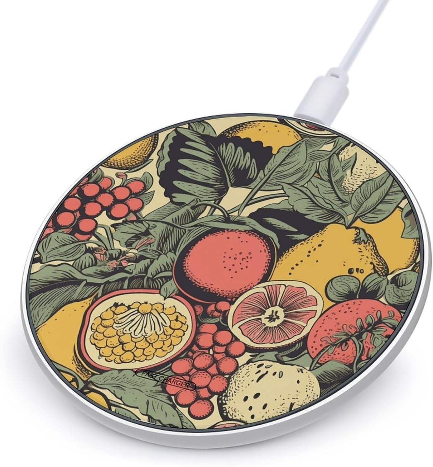 Fruits and Leaves Anti-Slip Wireless Charger 10W Fast Charging Pad with Indicator Slim & Portable Equipped with 1M Data Cable Ideal for Desk & Bedside Case Compatible