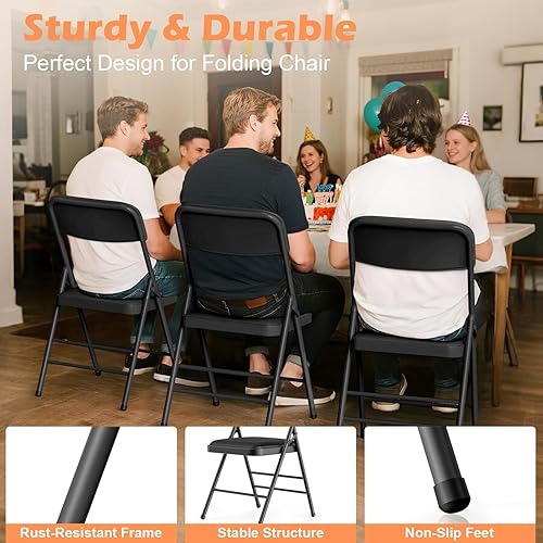 Miniatura 7 de Silla plegable de grado comercial con cojín de tela acolchada (16 x 16 pulgadas, patas de doble bisagra, estilo de lujo9.9 lbs de capacidadpeso