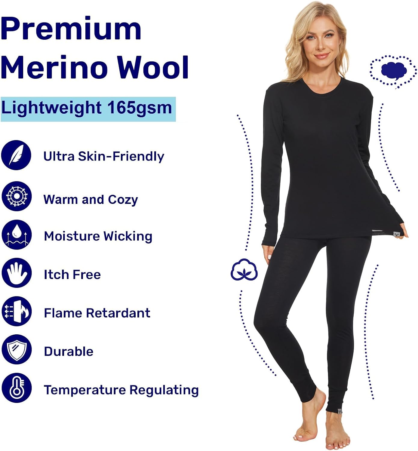 MERINNOVATION Merino Wool Base Layer Set for Women 100% Merino Wool Thermal Underwear Sets Lite - Midweight Top, Bottom - Image 2