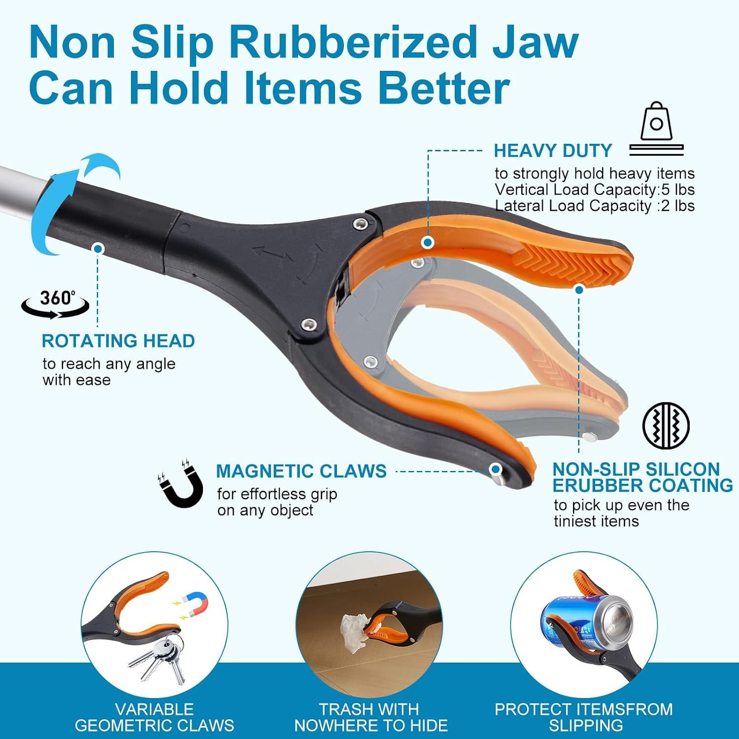 360° Rotating Grabber Reacher Tool, 32" Grabbers for Elderly 2 Pack Reaching Assist Tool – Heavy Duty Handheld Gripper for Trash Pickup, Elderly, Surgery Recovery, Wheelchair Lightweight Mobility Aid