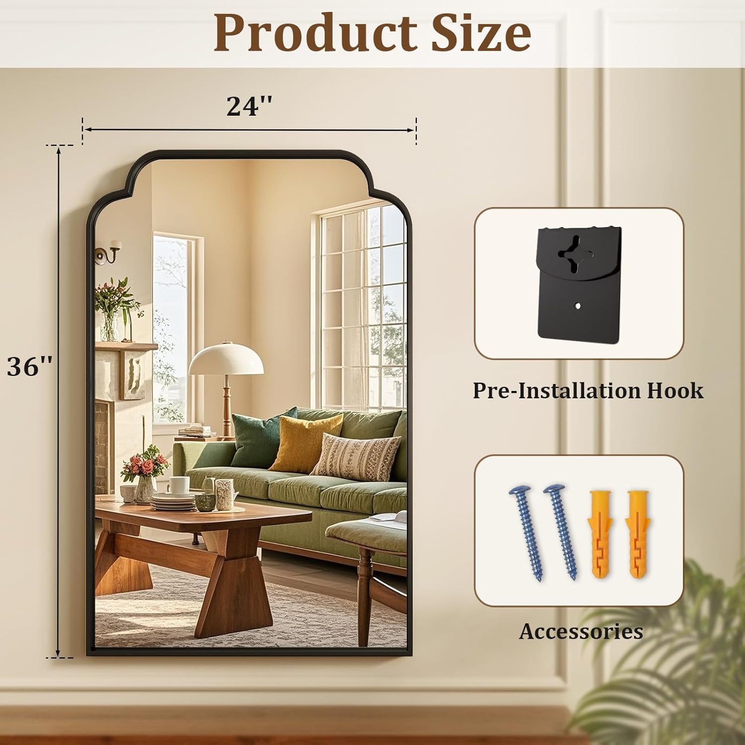 XRAMFY 24X36 Inch Black Bathroom Mirror for Wall, Modern Rounded Corner Rectangle Mirror with Non-Rusting Iron Metal Framed Bathroom Vanity Mirror for Over Sink Wall Decor