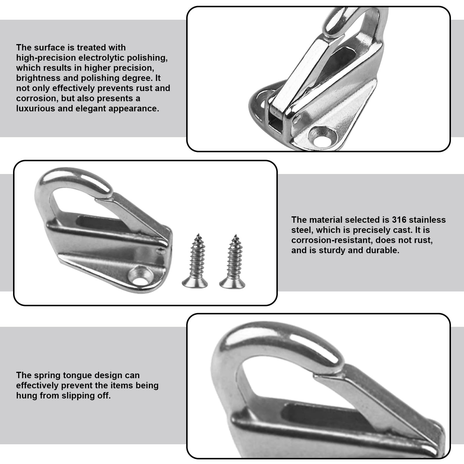 10PCS Planenhaken Anhänger, Planenbefestigung AnhäNger, Planenhaken Netzhaken Edelstahl Anhänger Haken mit 20 Schrauben, Metall Netzhaken Bootshaken für Plane & Anhängernetz Yachtzubehör