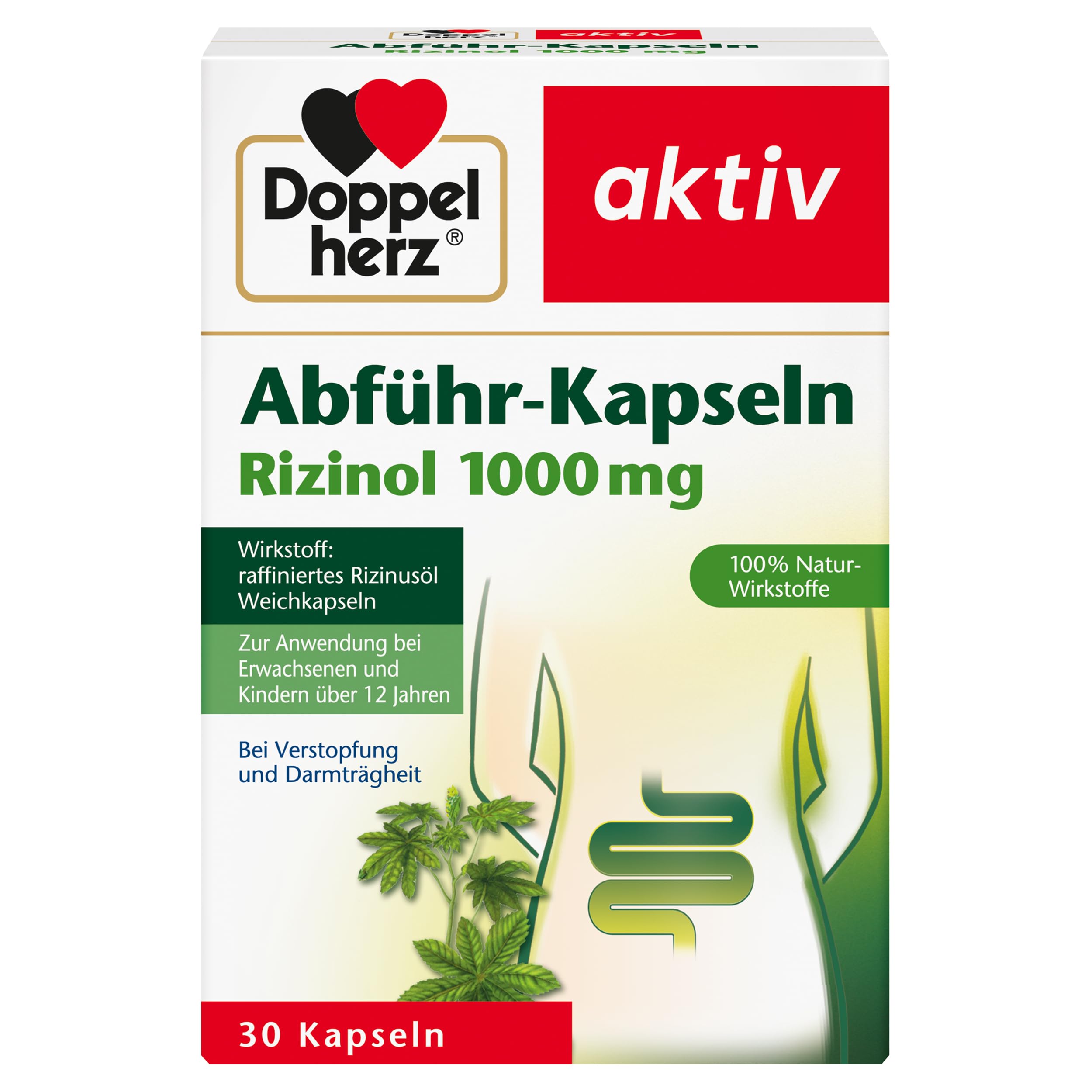 Doppelherz Abführ-Kapseln Rizinol 1000 mg – pflanzliches Abführmittel aus Rizinusöl, 30 Weichkapseln