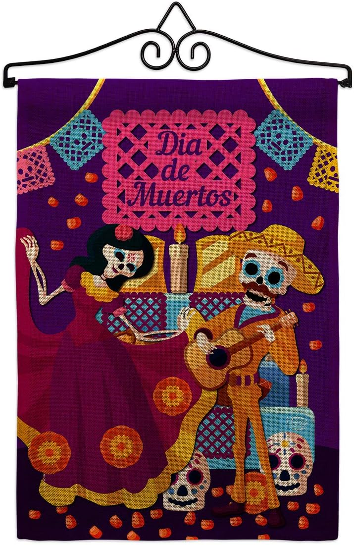 Happy Di de Muertos Burlap Burlap Garden Flag Falltime Day of Dead Dia Los Fiesta Mexican Party Autumntime Small Decorative Gift Yard House Banner Double-Sided Made In USA 13 X 18.5