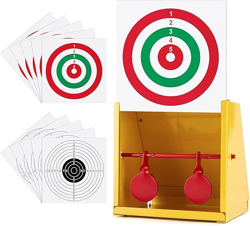 Trampa para pistola BB, objetivo de Airsoft, objetivo de pistola de pellets, con 10 objetivos de papel, siluetas de metal restablecidas, objetivos