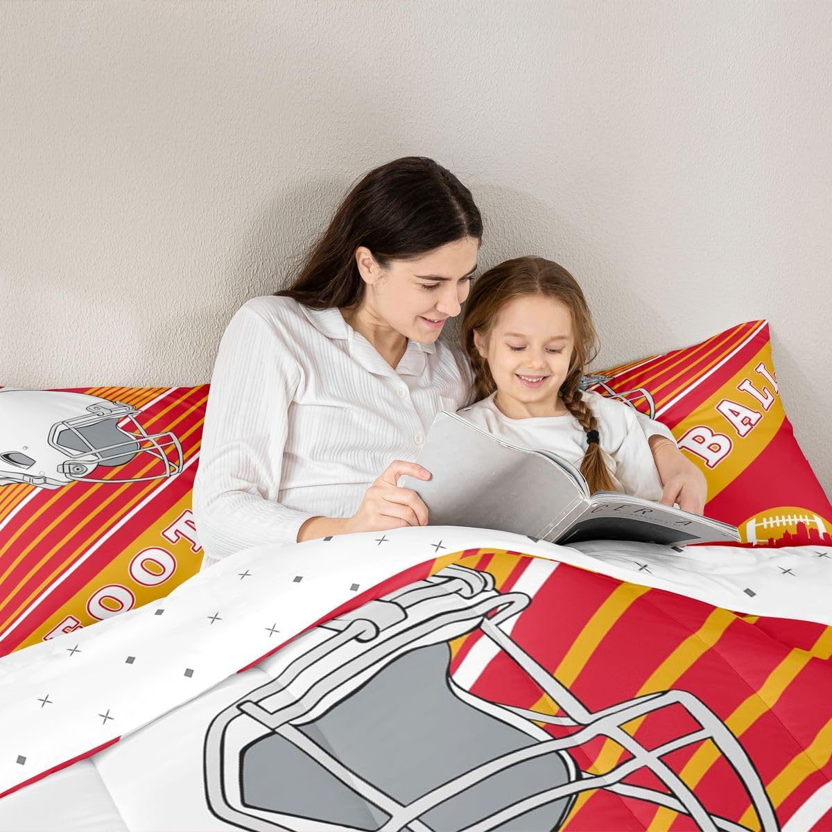 Erosebridal Gridiron Comforter Set Rugby Decor Sports Game Bedding Comforters & Sets Twin, Boys Football Bedding Red Yellow White Striped Duvet Insert 2Pcs