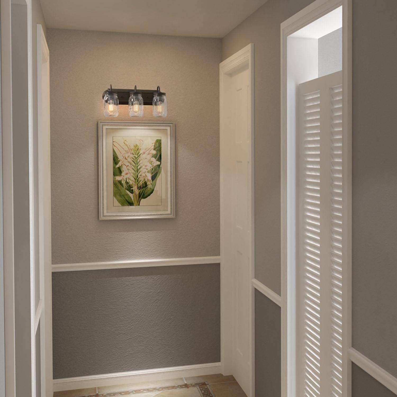 LALUZ Bathroom Vanity Light Fixtures, 3-Light Black Mason Jar Vanity Lights for Bathroom, 19'' Farmhouse Bathroom Lights Over Mirror