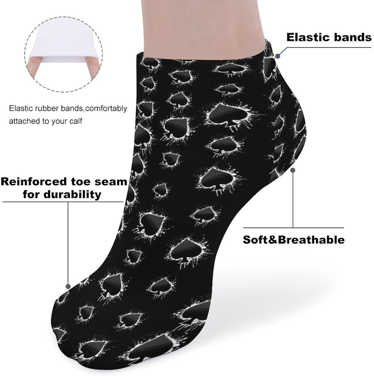 Poker A of Spades 5 Pairs Low Cut Ankle Socks Casual Liner Sock No Show Invisible Socks for Men Women
