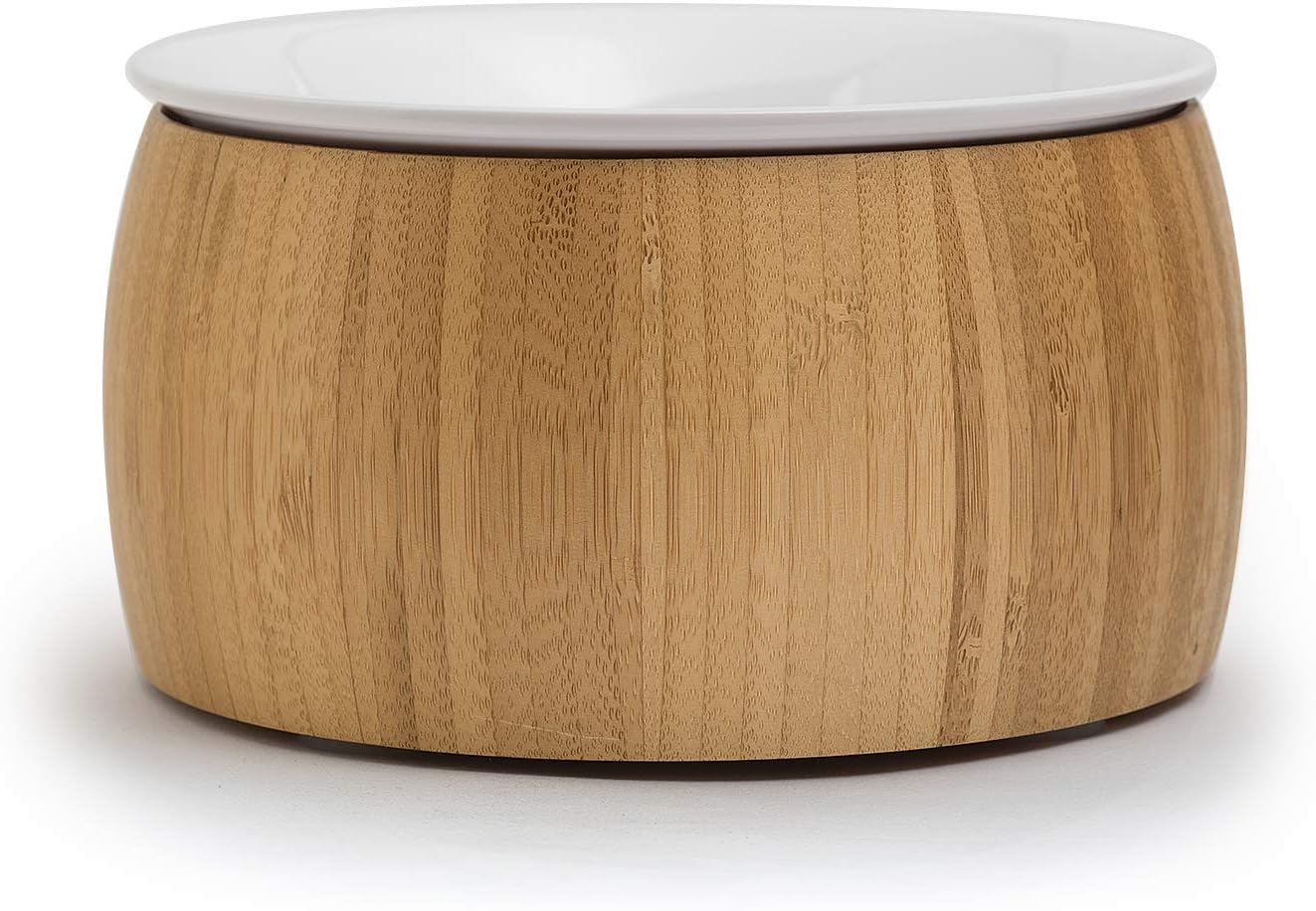 Raised Cat Bowl 6" with Nature Bamboo Stand , Beautiful and Functional Design Pet Feeder (Ceramic)