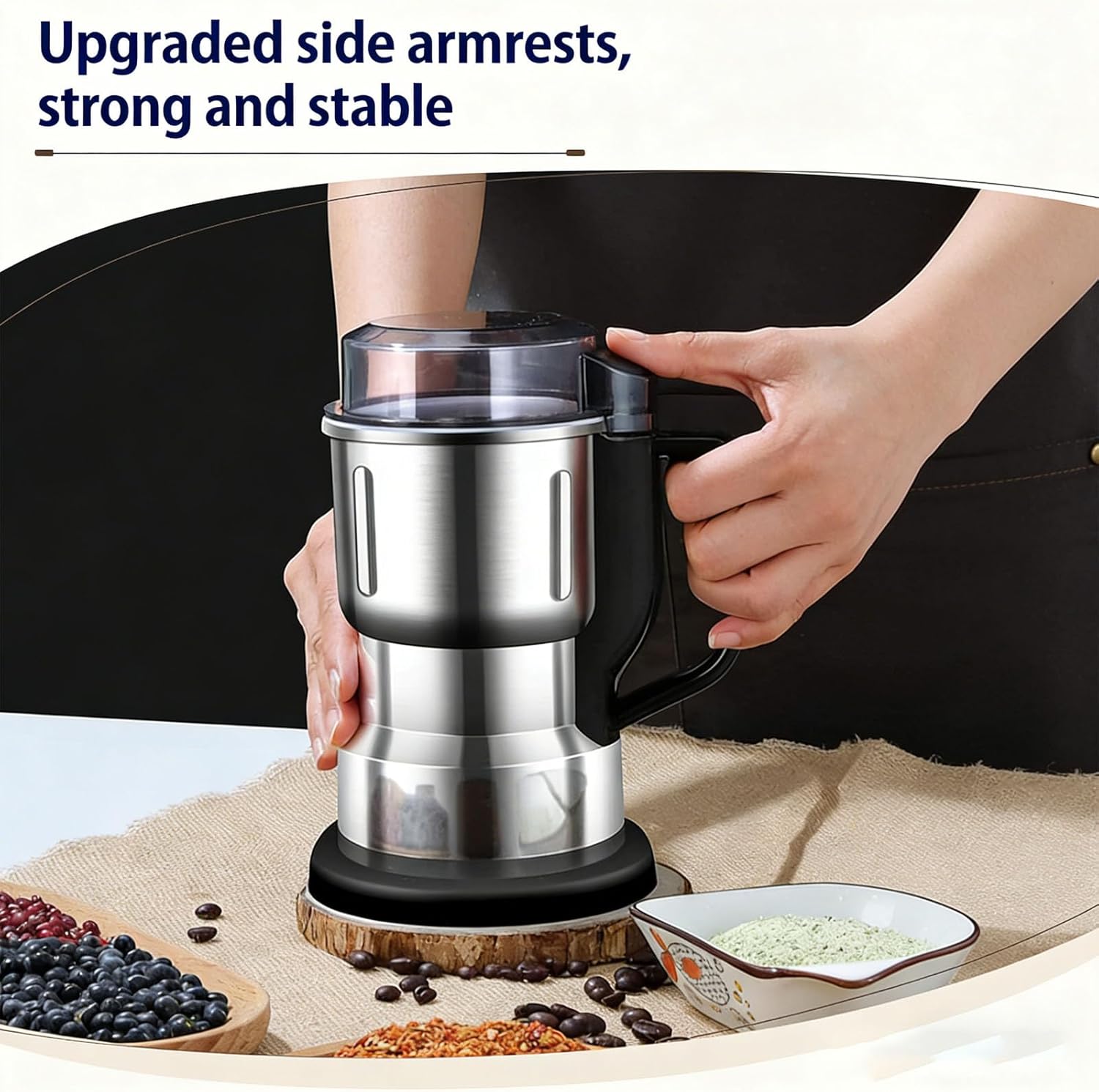Stainless Steel Electric Grinder, Multi-functional Electric GrindeCoffee Bean & Spice Grinding Machine – Powerful Household Food Processor for Nuts Herbs Seeds Grains & Daily Kitchen Prep