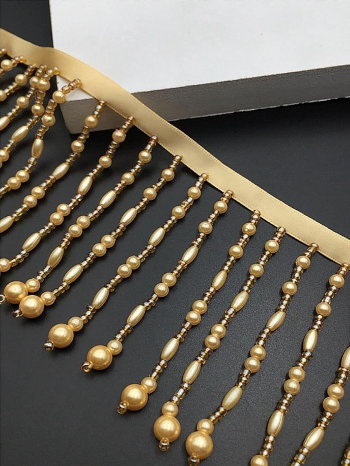 1M Wedding Pendant Jewellery Beading Crystal Pearl Tassel Lace Hanging Curtains Wedding Dress DIY Accessories(10.5cm-White)