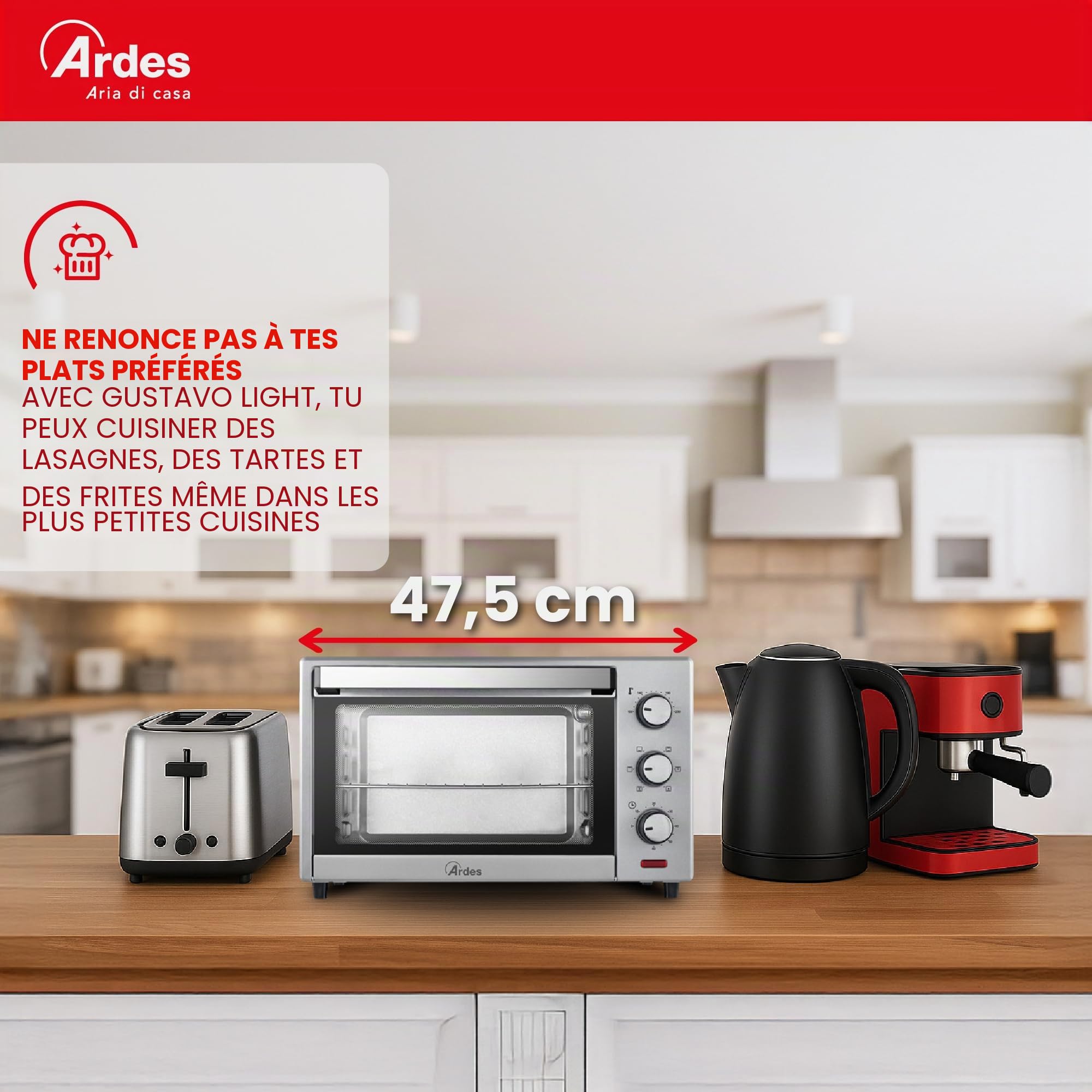 ARDES - AR6225S Four électrique ventilé Capacité de 25 litres avec lumière interne 6 fonctions Cuisson Minuterie Double vitrage avec accessoires Magnus, Argent