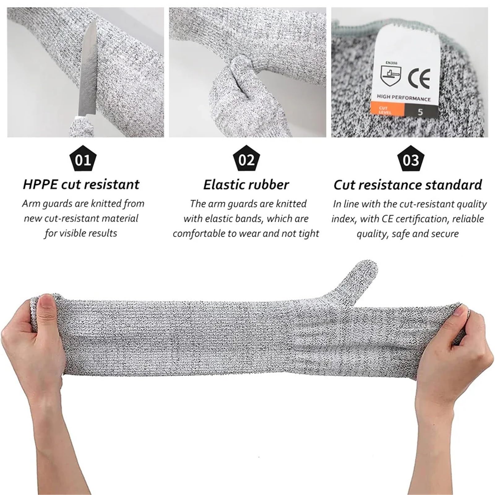 1 Paar Schnitt- und Stichschutzhandschuhe der Schutzklasse 5 (HPPE),Hohe Flexibilität(30mm)