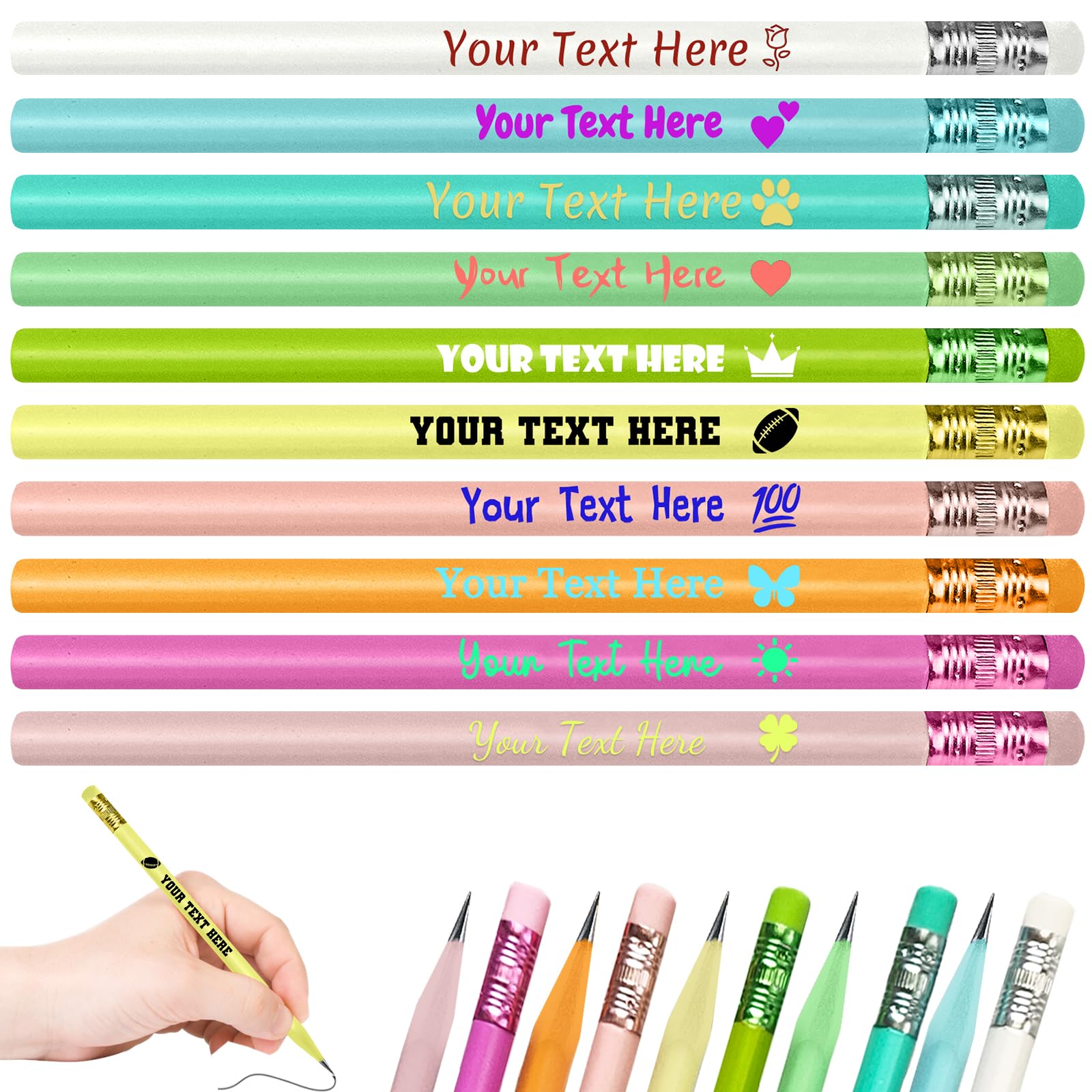 Betenshtresk Personalized Engraved Pencils Bulk Custom Pencil with Name Text Logo Customized Pencils #2 Triangular Pencil Back to School Student