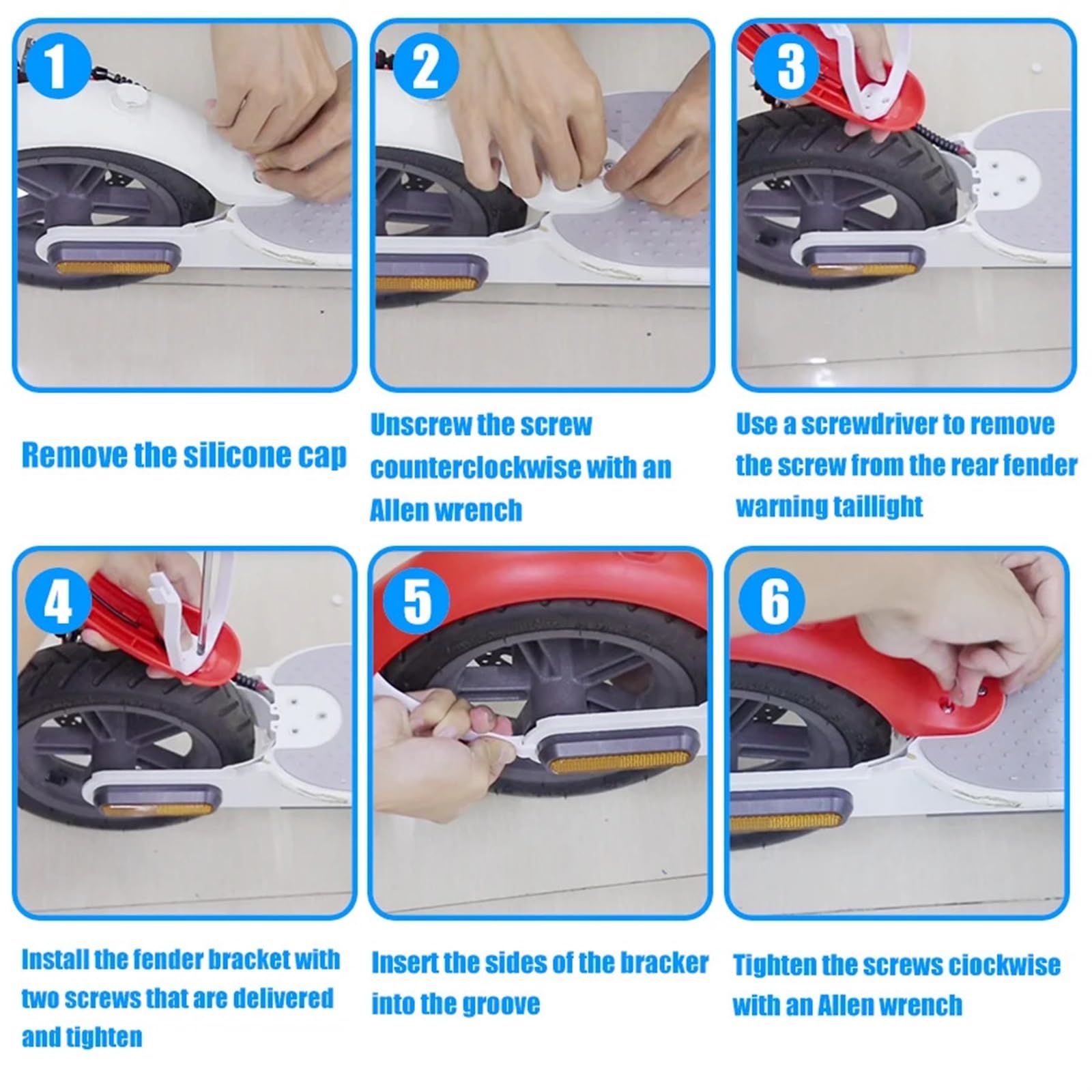 Trottinette Electrique Garde Boue Garde-Boue Anti-éclaboussures for Pneu de Scooter électrique avec feu arrière, kit de vis de Garde-Boue Avant et arrière