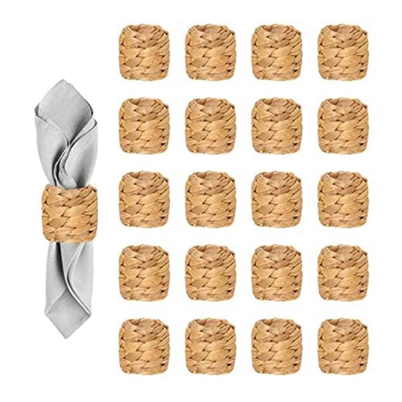 16Pcs Natural Water Hyacinth Woven Napkin Rings, Handmade Wicker Napkin Holders