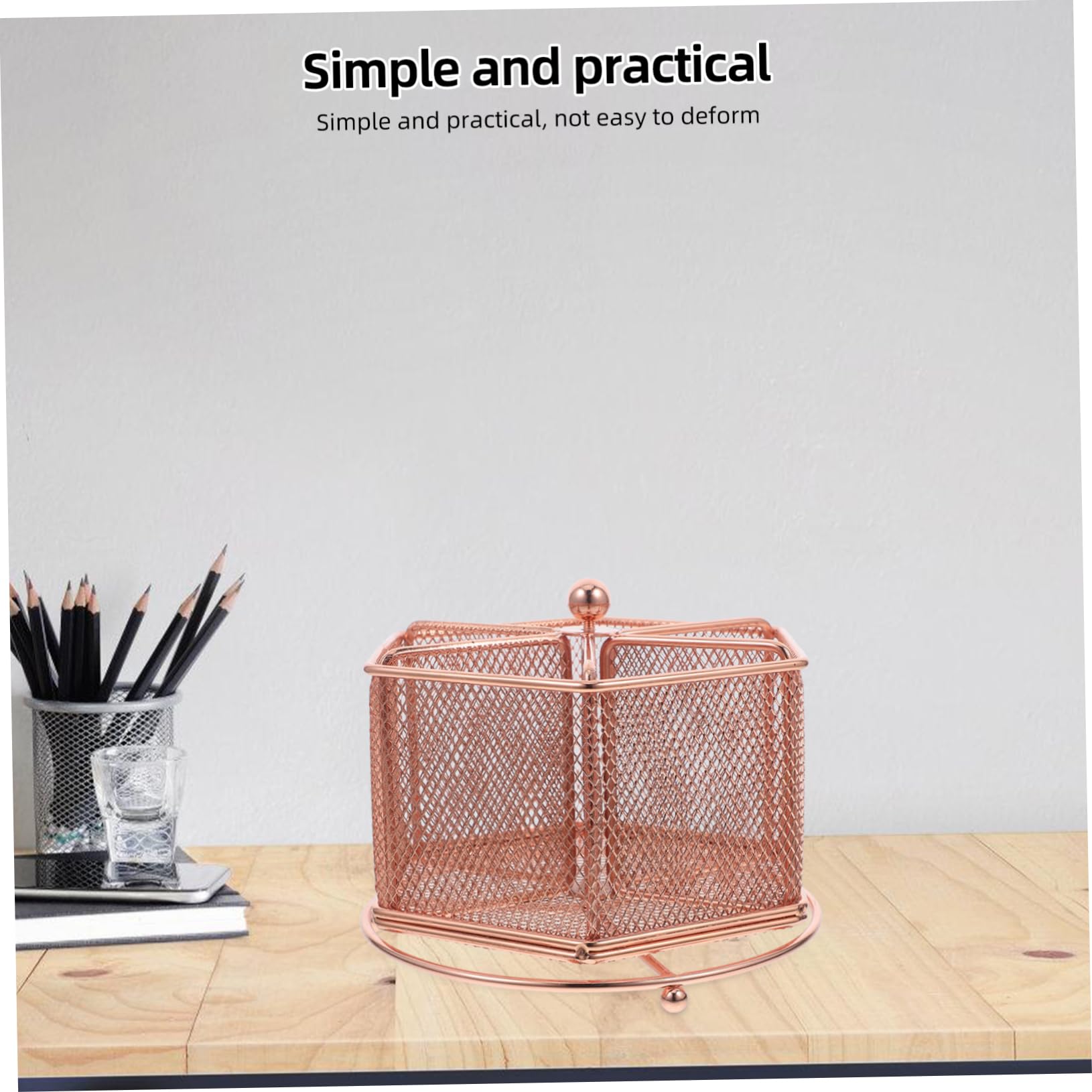 HOMSFOU Drehbarer Stiftehalter mit Pentagonalem Hohlraum Design Organizer Roségold Multifunktional für Büro und Zuhause Eleganter Schreibtisch Organizer zur Stilvollen Aufbewahrung von