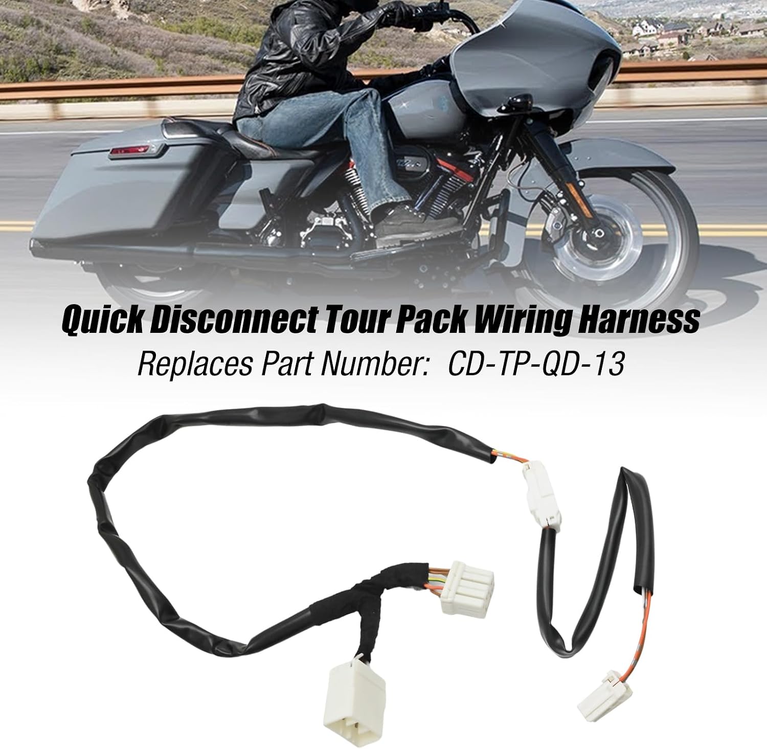 CD-TP-QD-13 Quick Disconnect Tour Pack Wiring Harness, Replacement for Harley Davidson Road King Road Glide Electra Glide 1997-2013