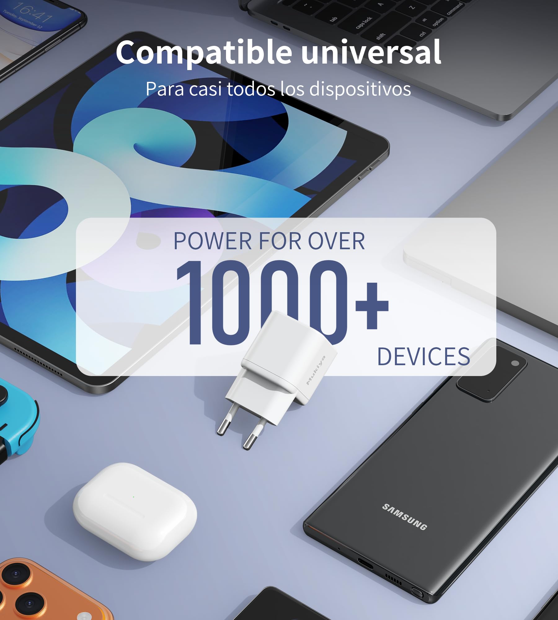 Mukiya Ładowarka USB C 100 W, Mini GaN, zasilacz PD z PPS, kompatybilna z MacBook Pro/Air, Pixelbook, ThinkPad, iPad Pro, iPhone 17/16/15 Series, Galaxy S25/S24/S23
