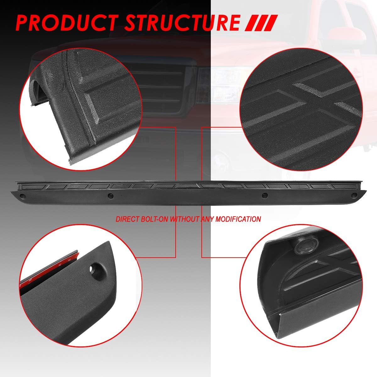 Auto Dynasty ABS Tailgate Spoiler Cap Molding Top Protector Compatible with Chevy Silverado GMC Sierra 07-14