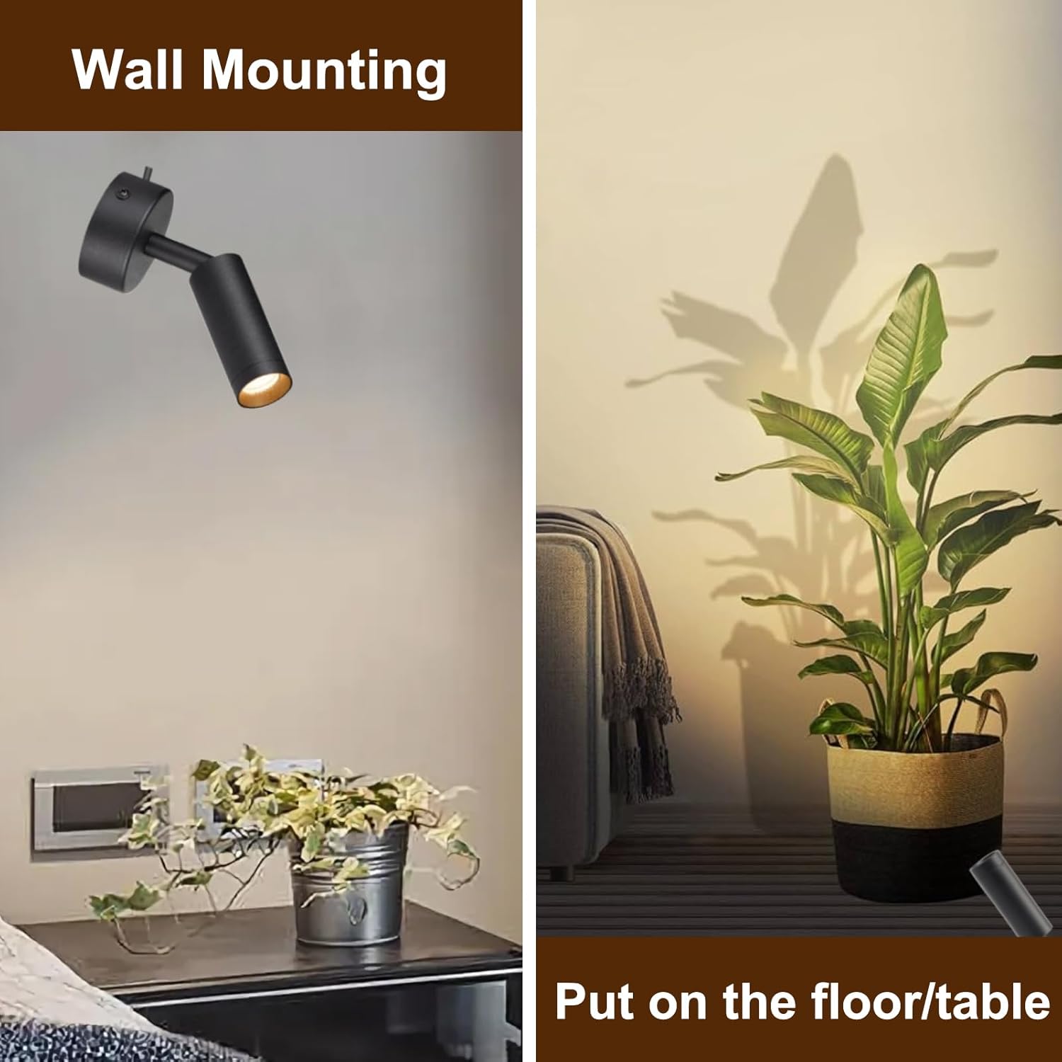 Led Spot Lights Indoor 2 Pack Uplighting Dimmable Up Lights Indoor Spotlight, 5W Floor Spot Lights Uplights Indoor Accent Light for Plants with Remote, 3 Color Lighting Modes & Timer Function