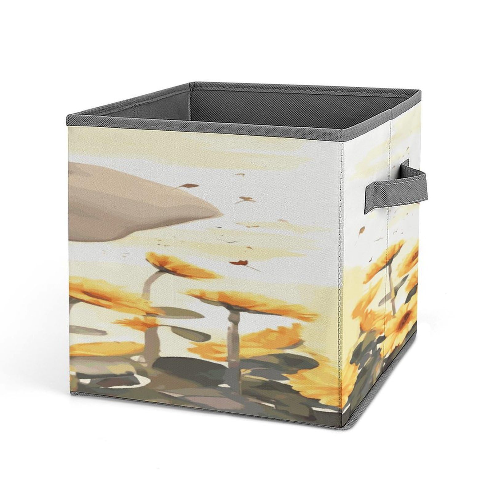 Fodpand Style Elephant And Sunflower Storage Cubes Foldable Decorative Fabric, Storage Bins Baskets With Handles, Closet Organizers And Storage For Home, Office,Closet, Clothes