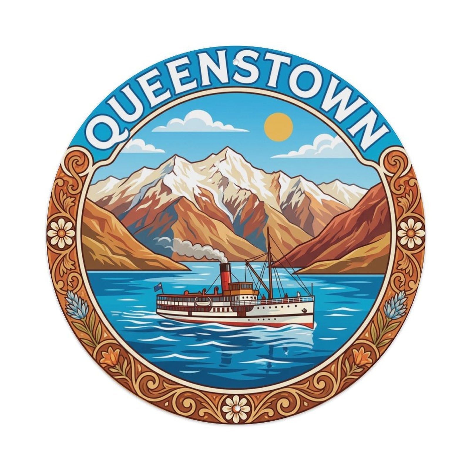 Vintage Travel New Zealand Queenstown Metal Tin Sign