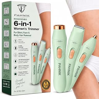 6-in-1 Women s Trimmer for Bikini, Face & Body Hair Removal USB Rechargeable, Waterproof, 90 Min Runtime, Painless Facial & Body Hair Remover for Underarms, Upper Lip & Sensitive Areas (Mint Green)