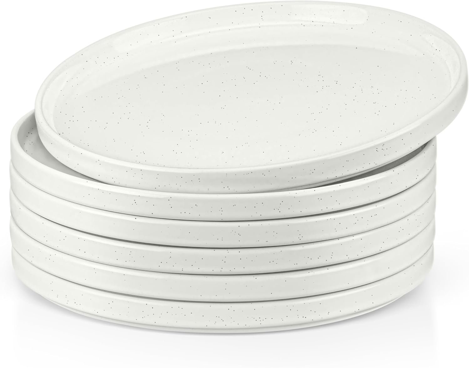 Herogo Stoneware Dinner Plates Set of 6, 10.5" Ceramic Round Plate Set, Large Dinnerware for Serving, Microwave, Oven & Dishwasher Safe, Speckled White