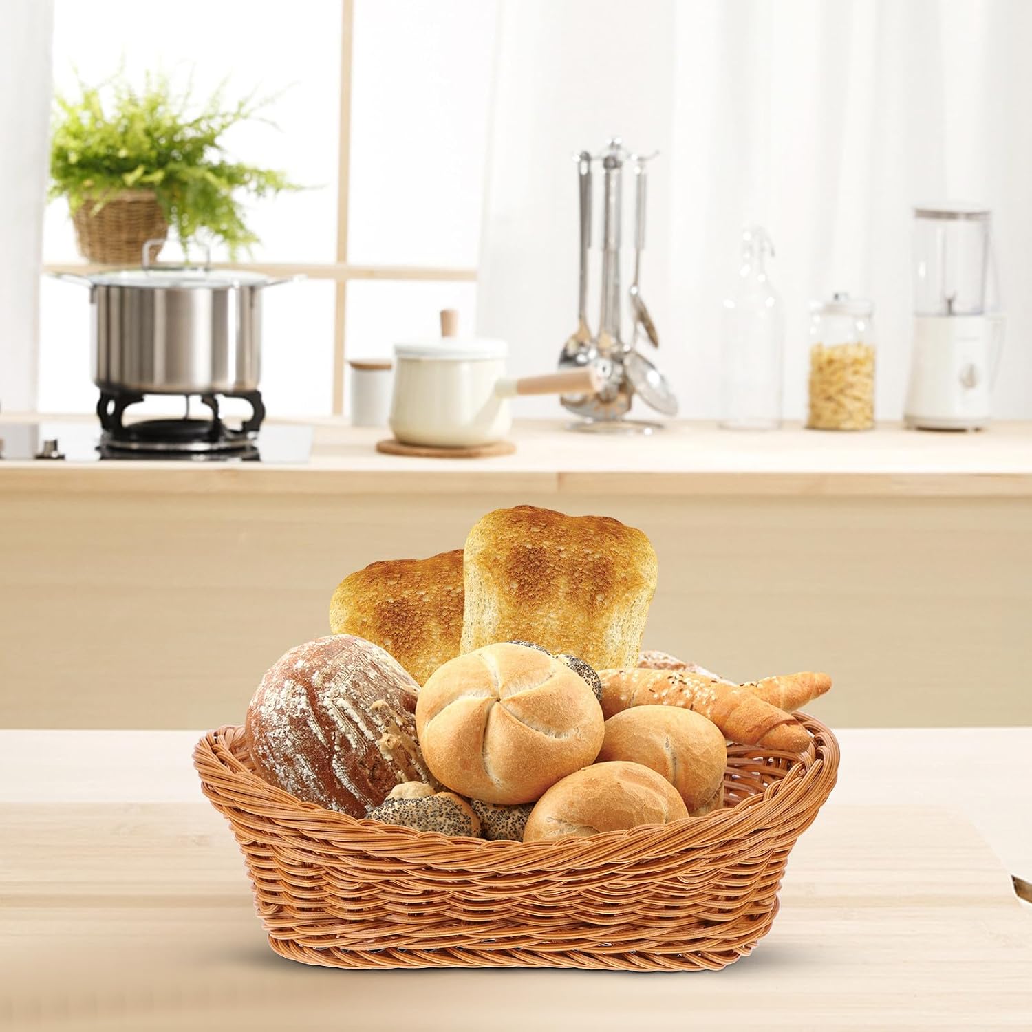Imitation Rattan Bread Basket Large Plastic Food Serving Basket