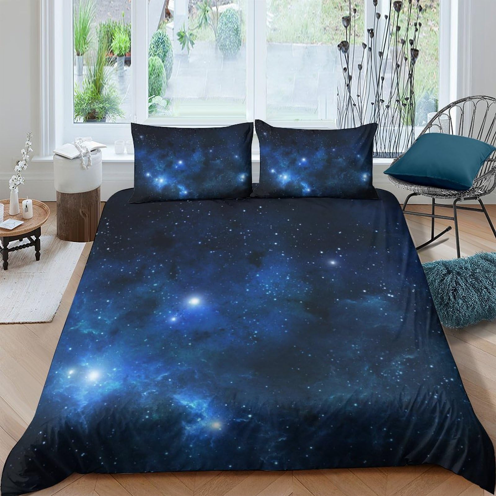Ctjqhvkz Style-2 3D Printed Galaxy Starry Sky Fitted Sheet Microfiber Soft Breathable Cosmic Nebula Bed Cover Bedroom Decor Dustproof Easy Care Single（135X200cm）