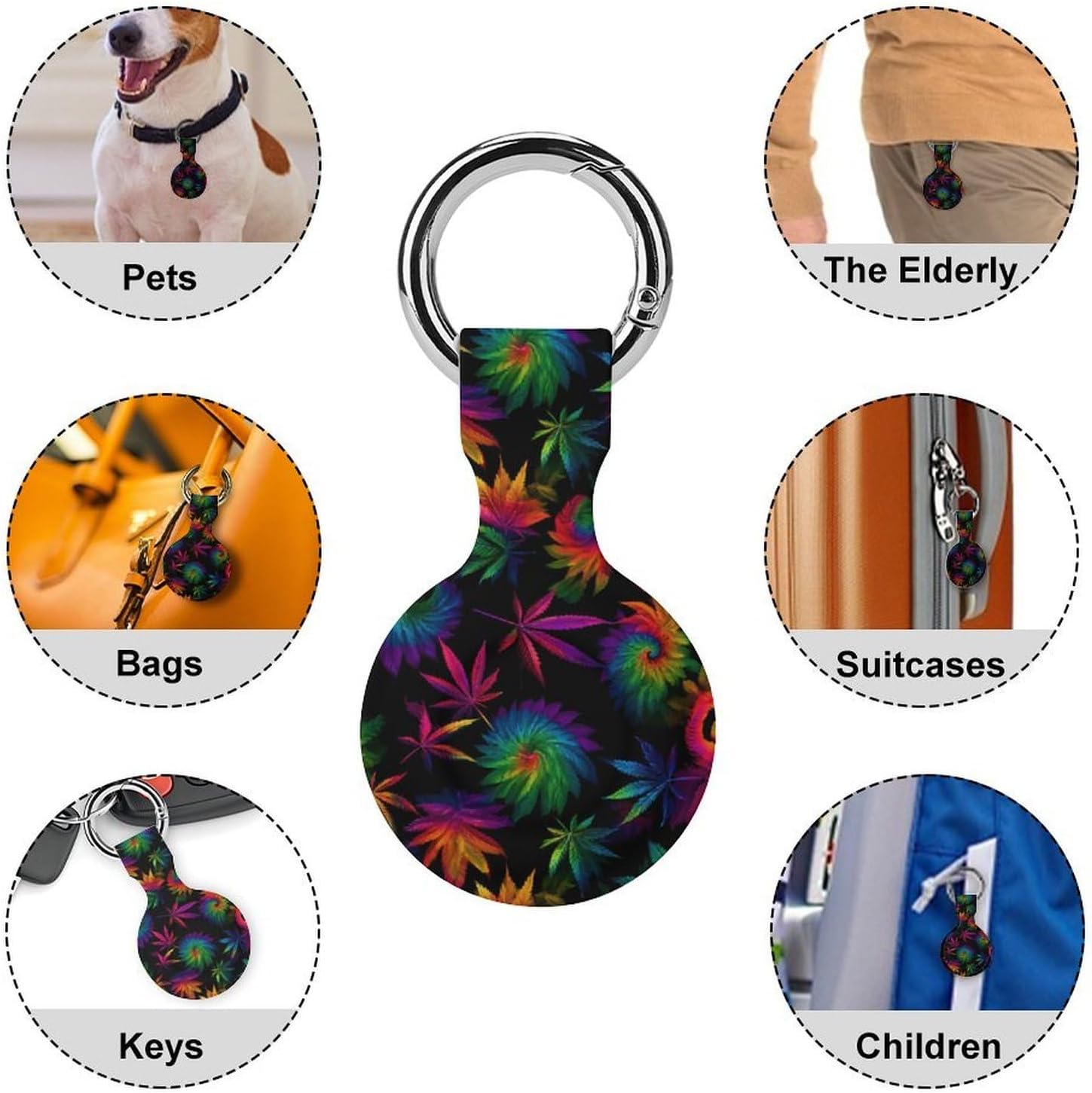 Tie-dye Weed Leaves Protective Case Cover Compatible for AirTag image 3