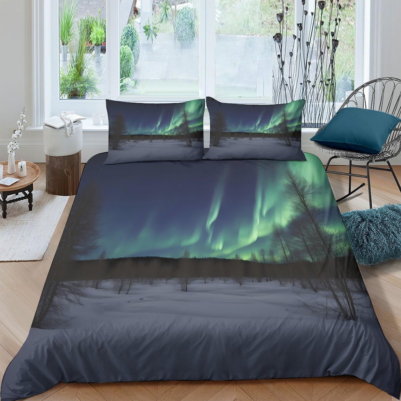 Ctjqhvkz Style-5 3D Printed Northern Lights Fitted Sheet Microfiber Soft Dark Sky Mattress Cover For Bedroom Dorm Easy Care Single（135X200cm）