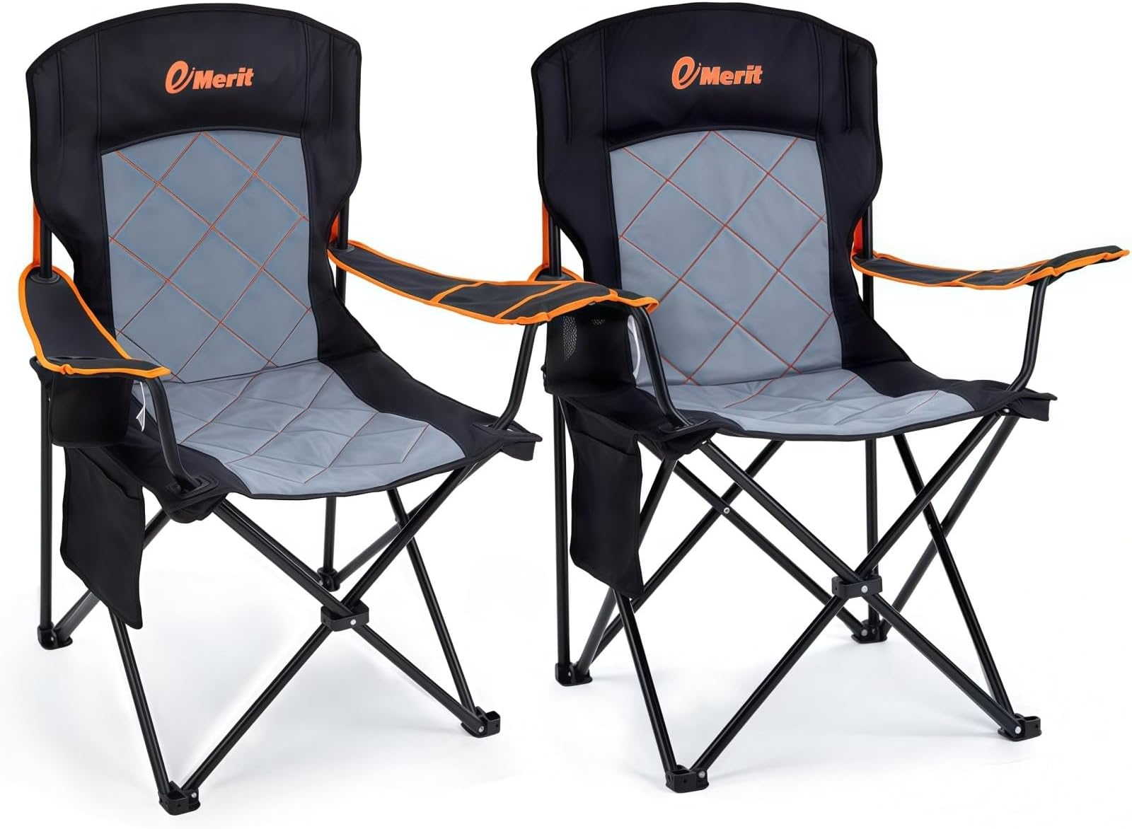 2 Pack Oversized Padded Camping Chair, 350LB Heavy Duty Quad Fold Chair with Arms, Collapsible Outdoor Chairs with Lumbar Back & Cup Holder