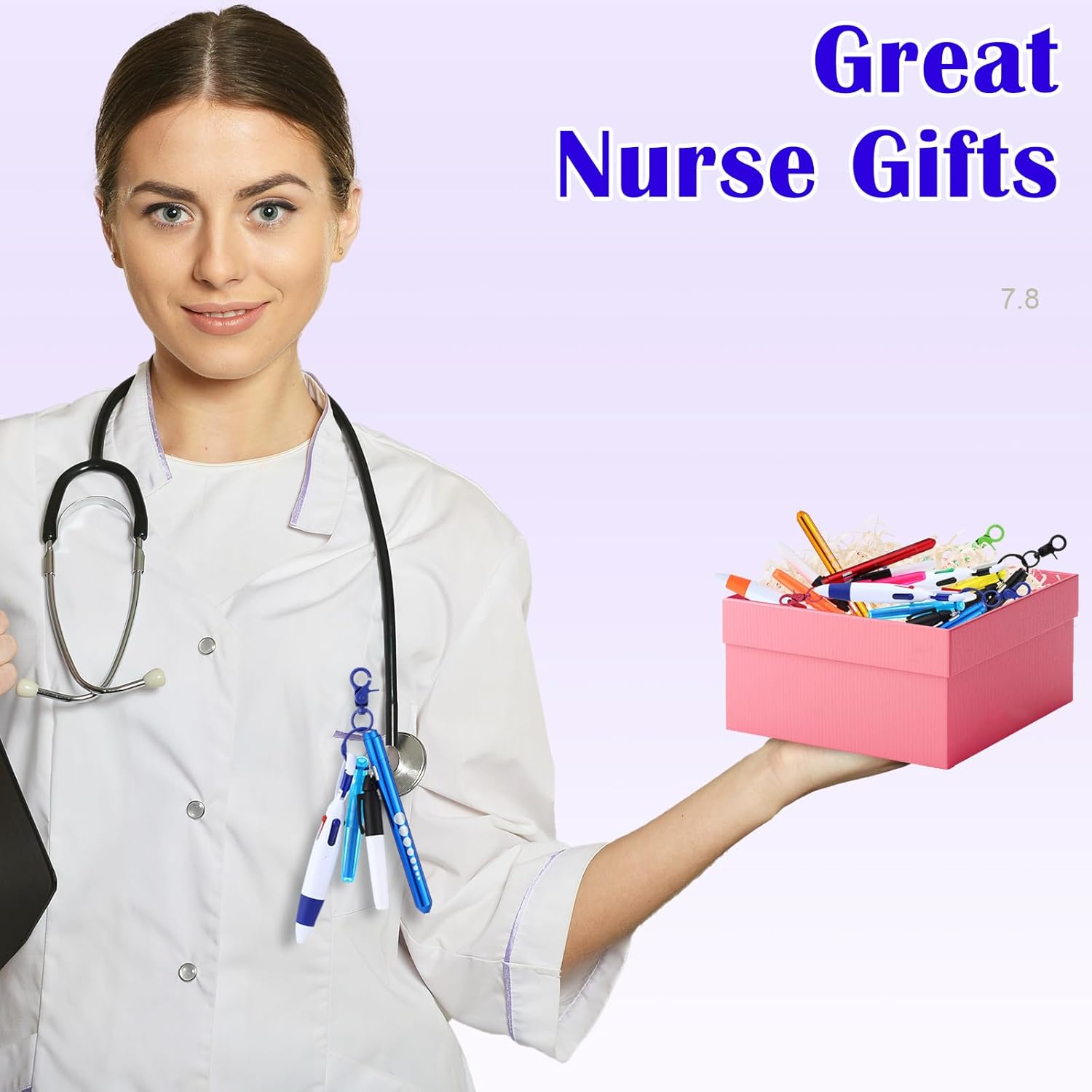 Geiserailie 90 Pcs Nurse Pen Set with Permanent Marker Penlights Scissors Retractable Ballpoint Pens Highlighter Work Accessories Gift Kit for Nurses Medical Badge Keychain Tools (Mix Color)