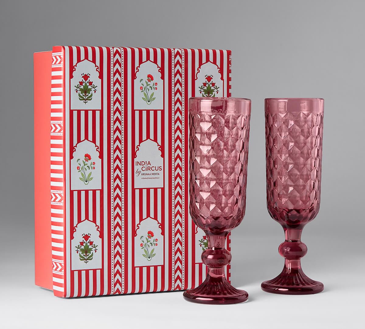 India Circus by Krsnaa Mehta Merlot Embossed for Red & White Wine, Champagne, Water, Juice, Mocktails & Cocktails Glasses | Ideal for Gifting, Set of 2 (150ml Each) 4