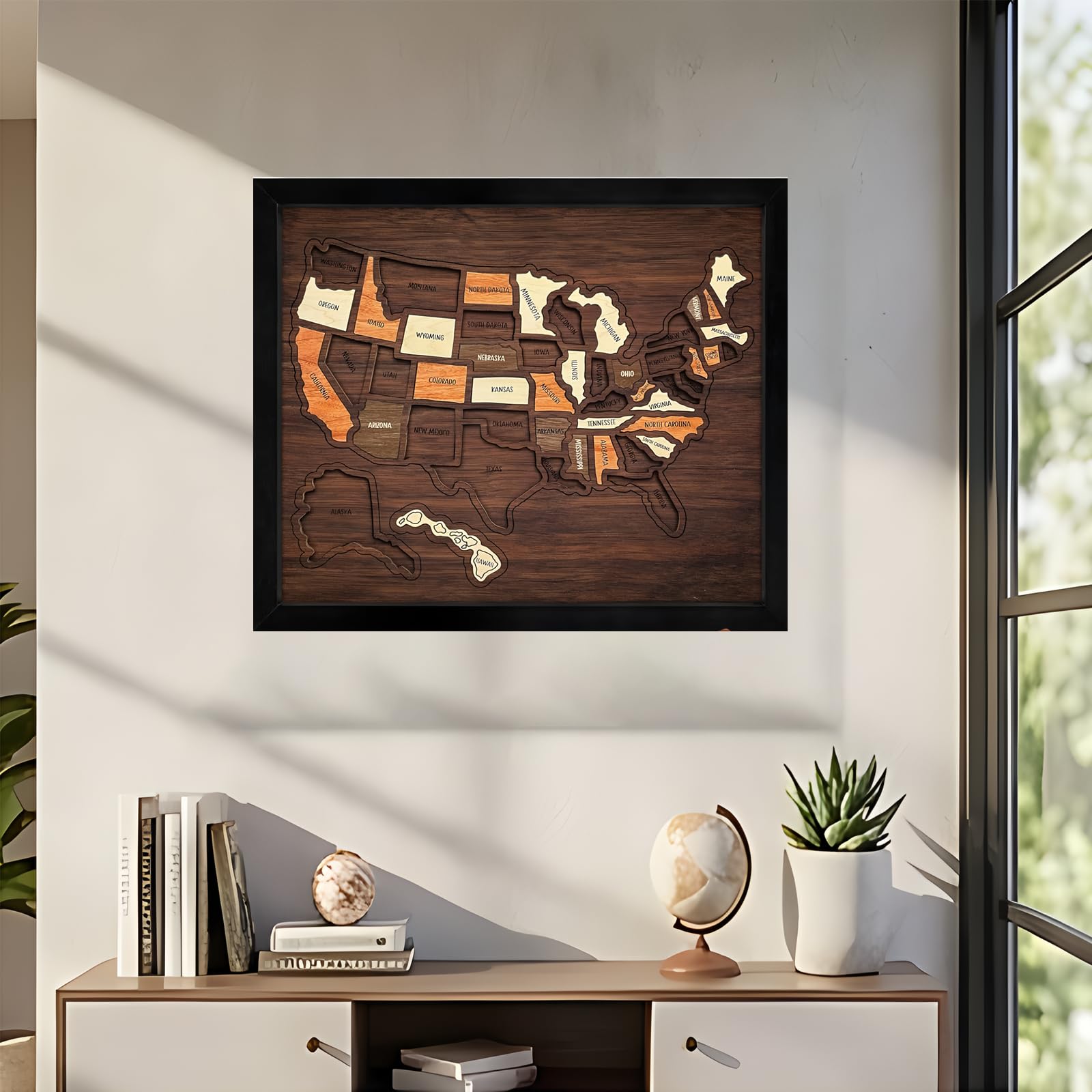 Puzzle carte de voyage USA en bois 30,5 x 25,4 cm 50 états amovibles avec support